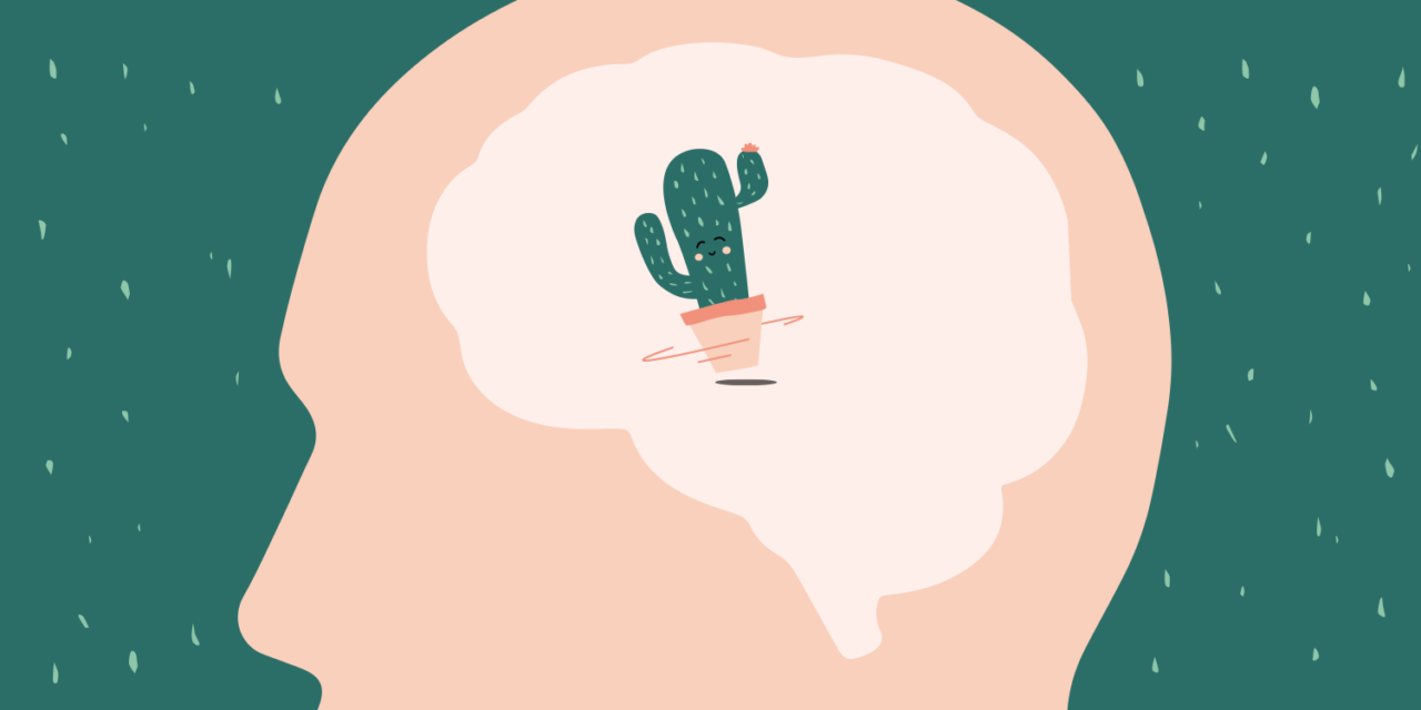 Illustration Case: Illustration eines Kopfes im Profil mit einem kleinen Kaktus fuer den Blog Kaktus im Kopf
