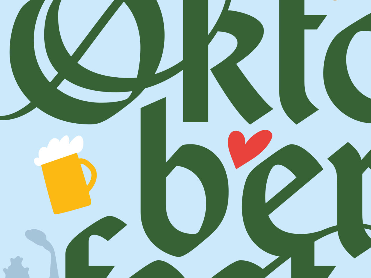 Detailausschnitt eines modernen Oktoberfest-Plakats mit dekorativer Typografie, Bierkrug, rotem Herz und Bavaria-Silhouette – Titelbild der Beerfest Poster Collection von Baier Creative.